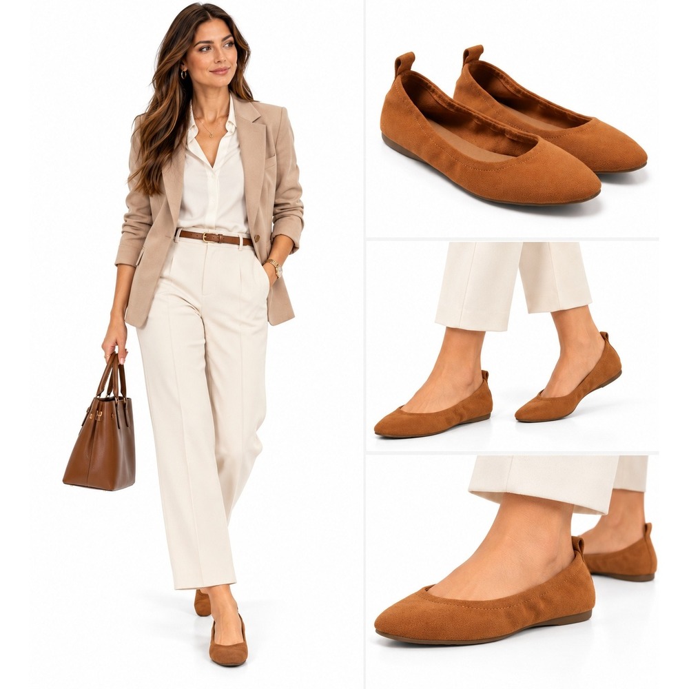 Universal Thread Zaza Flats Womens 12W |Cognac Memory Foam Almond Toe Pull-On